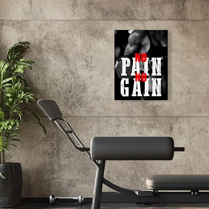 OTINGQD Inspirational Gym Wall Decor,Fitness Quotes Wall Art,No Pain No Gain Canvas Wall Decor for Home Gym