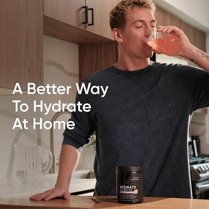 Sports Research® Hydrate Electrolytes Powder - Sugar-Free & Naturally Flavored with Vitamins, Minerals, and Coconut Water - Supports Hydration - Passion Fruit - 90 Servings