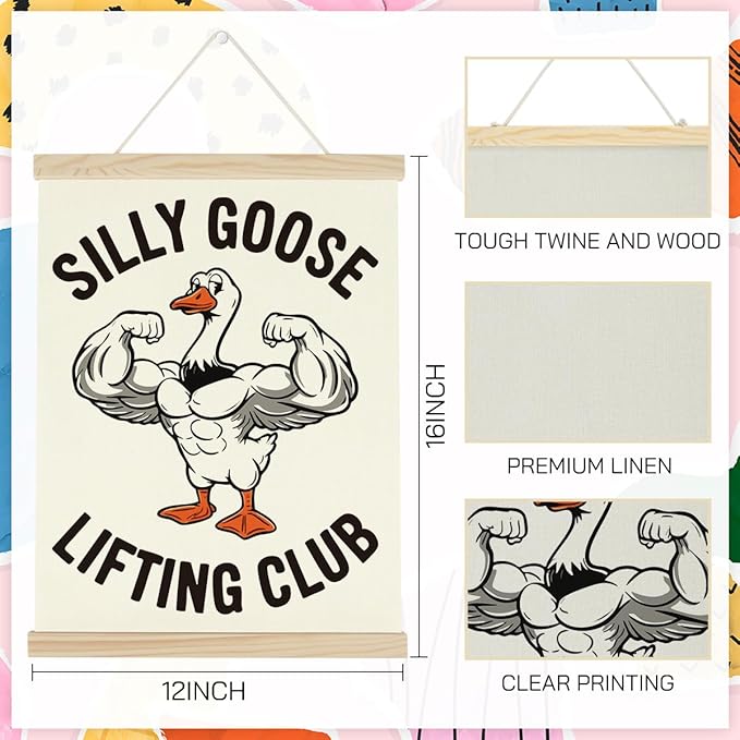 Gym Motivational Posters Funny College Dorm Posters Gifts for Guys Girls Friends SIilly Goose Lifting Club Gym Flag Wall Art Decor Sign for Home Gym Bedroom Office