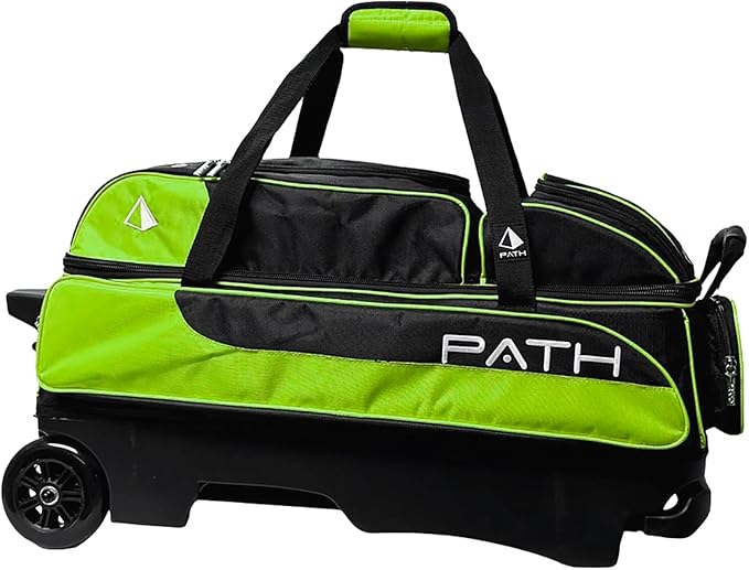 Pyramid Path Triple Premium Deluxe Roller Bowling Bag With Extra Large Separate Shoe Compartment (Up To US Mens Size 16) and 5 Accessory Pockets, 5" Wheels, Retractable Locking Handle - Extends to 42"