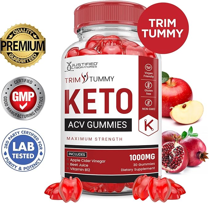 (10 Pack) Trim Tummy Keto ACV Gummies Advanced Formula 1000MG Trim Tummy Keto Gummies Apple Cider Vinegar Formulated with Pomegranate Beet Juice Powder B12 Vegan Non GMO 600 Gummys