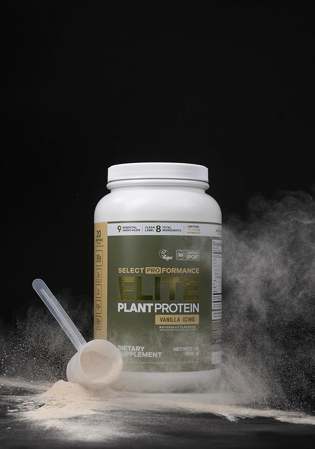 Select Proformance Elite Vegan Plant Protein Powder, Vanilla Icing, NSF Certified, No Added Sugar, 15g of Protein per Serving, 40 Servings, 2 Lbs