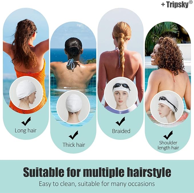 Tripsky Silicone Swim Cap,Comfortable Bathing Cap Ideal for Curly Short Medium Long Hair, Swimming Cap for Women and Men, Shower Caps Keep Hairstyle Unchanged…