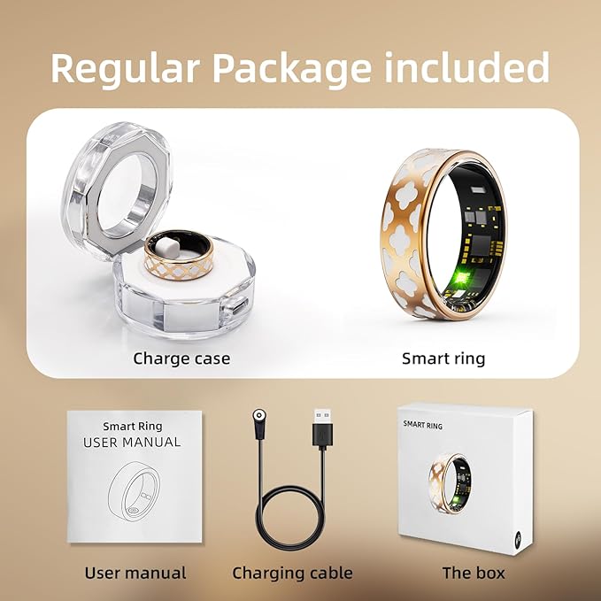 Smart Ring for Women Men -Health Tracker Ring with Heart Rate/Blood Oxygen/Sleep Tracker/Step Counter/10ATM Waterproof Fitness Tracker Ring，Free No Subscription Fee, for iOS&Android