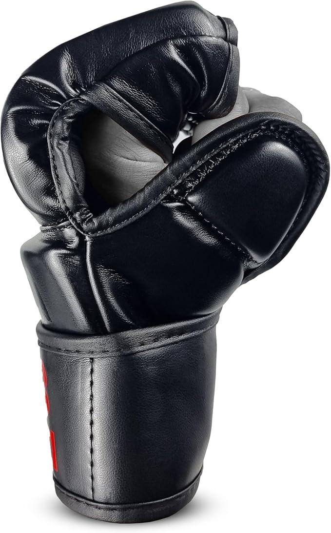 MMA Gloves Grappling Sparring, Maya Hide Leather, Boxing Gloves Muay Thai Martial Arts Training, Half Finger Adjustable Mitts Wrist Support Kickboxing Cage Fighting Punching Bag Workout