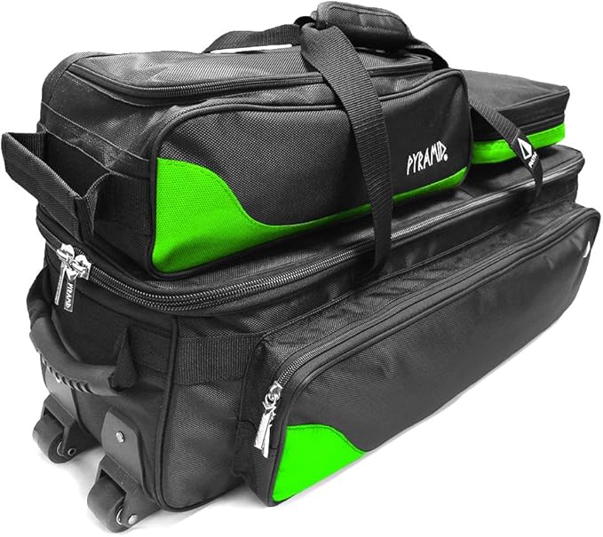Pyramid Path Triple Tote Roller Plus Bowling Bag with Detachable Shoe Bag (Fits US Mens Size 15), Accessory and Side Pocket, Lightweight Travel Design