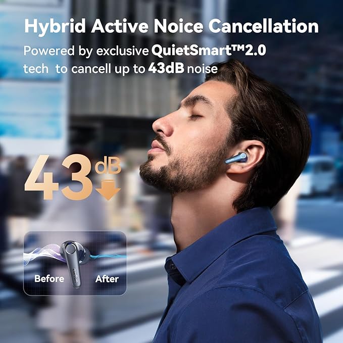 EarFun Air Pro 3 Noise Cancelling Wireless Earbuds, Qualcomm® aptX™ Adaptive Sound, 6 Mics CVC 8.0 ENC, Bluetooth 5.3 Earbuds, Multipoint Connection, 45H Playtime, App Customize EQ, Blue