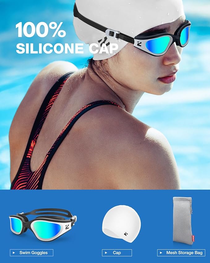 ZIONOR G1 Lite Swim Goggles with Swim Cap Comfortable Anti-fog Swimming Goggles Cap Set for Adult Men Women