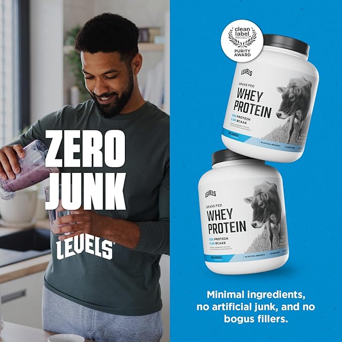 Levels Grass Fed Whey Protein Powder, No Artificials, 25G of Protein, Unflavored, 5LB
