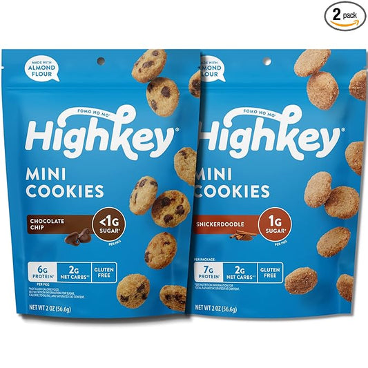 HighKey Sugar Free Cookies Variety 2-Pack - Keto Snack Pack Zero Carb No Sugar Chocolate Chip Cookies + Snickerdoodles Low Carb Snacks Gluten Free Diabetic Snack Dessert Diet Friendly Food Sweets 4oz