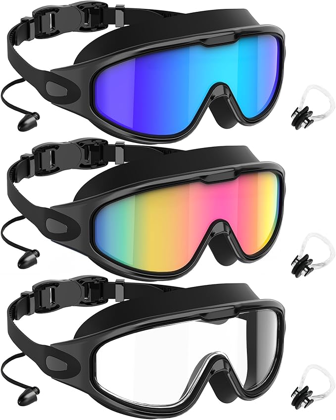 NSSIW Goggles Swimming Adult Swim-Goggles: Wide View with UV400 Protection Anti Fog No Leak for Men and Women 3 Pack
