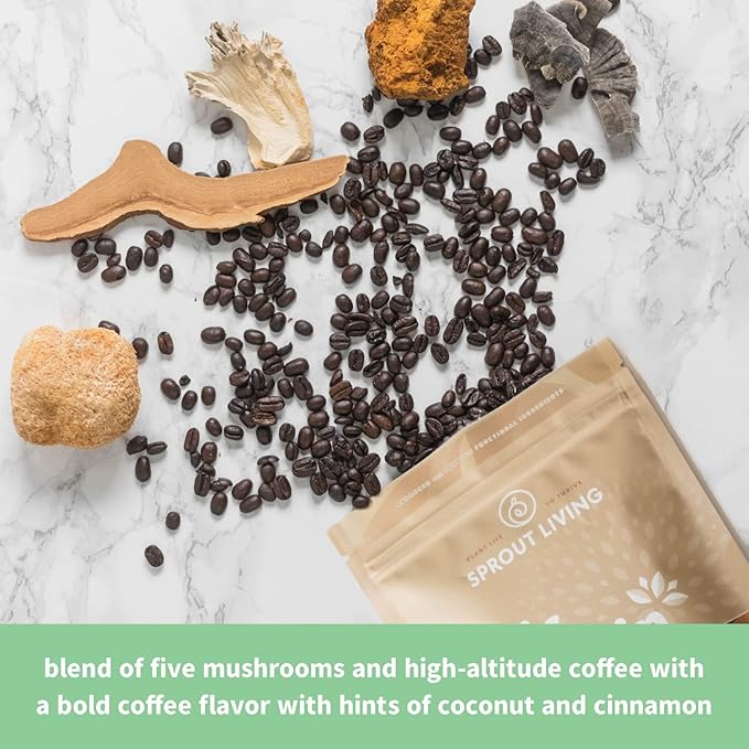 Sprout Living, Epic Protein, Plant Based Protein & Superfoods Powder, Complete Coffee | 20 Grams Organic Protein Powder, Adaptogens, Mushrooms, Vegan, Non-GMO, Gluten Free (1 Pound, 12 Servings)