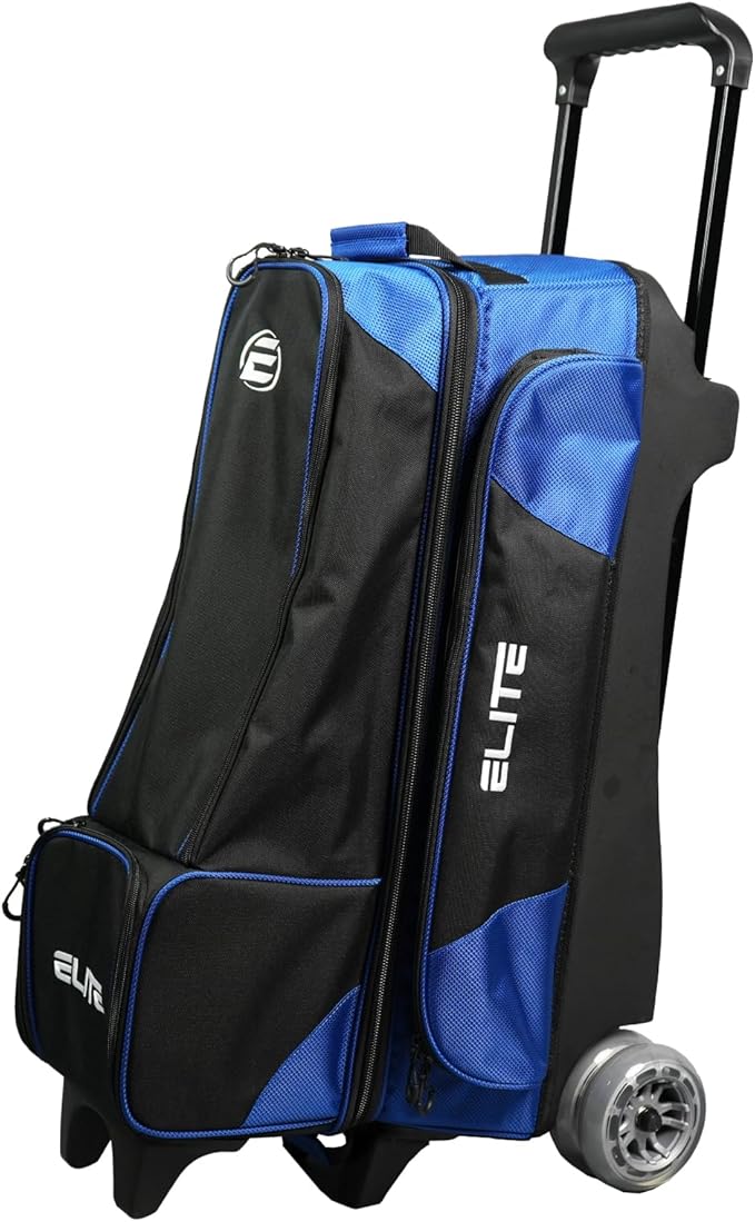 ELITE Deluxe 3-4-5 Bowling Ball Roller Bag with (4) 5" Smooth Wheels - 4 Large Accessory Pockets, Shoe Compartment, Extendable Handle