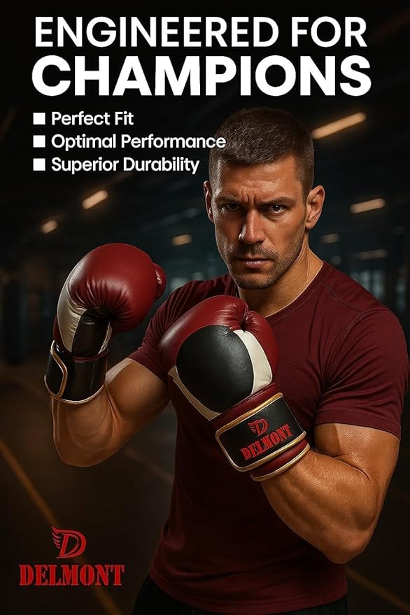 Delmont Boxing Gloves for Men and Women - Heavy Bag, Kickboxing, Sparring & Training Gloves with Multi-Layer Padding, Wrist Support & Breathable Lining - Pro Gloves for Adult Fighters & Beginners