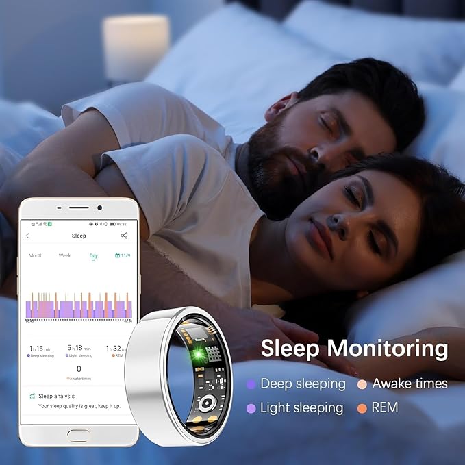 Health Tracker Ring, Smart Health Ring for Women Men with Heart Rate, Blood Oxygen, Sleep Monitor, Steps,Calories, No Subscription Fee, IP68 Waterproof Smart Ring for iPhone & Android (Silver, 13#)