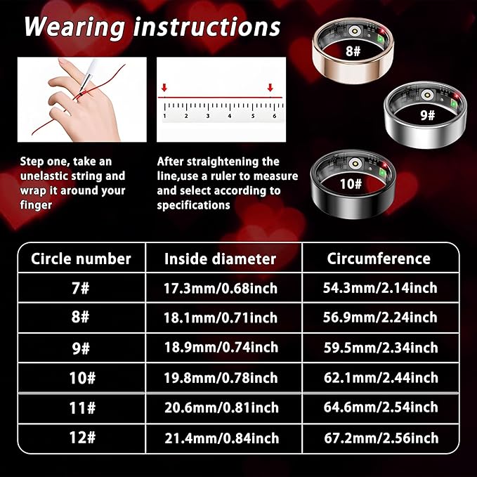 Smart Ring for Women Men, Sleep Tracker Ring, Waterproof Fitness Tracker Health Rings with Heart Rate Monitoring,Blood Oxygen,Stress Distance Calories Steps Tracking,No Subscription Fee(Rose Gold,#10)