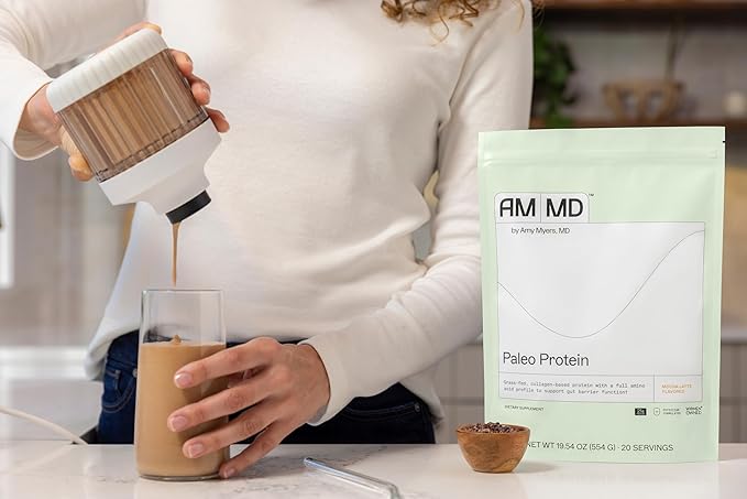 Amy Myers MD Paleo Protein Powder - Mocha Latte, 20 Servings - Collagen-Based Gut Function Support - Gluten-Free & Non-Dairy Protein Supplement