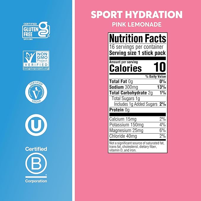 Nuun Sport Electrolyte Powder Packets with Magnesium, Calcium, Potassium, Chloride, and Sodium, Hydration Packets for On-the-Go, Pink Lemonade Flavor, Gluten Free & Vegan, 16 Single Servings