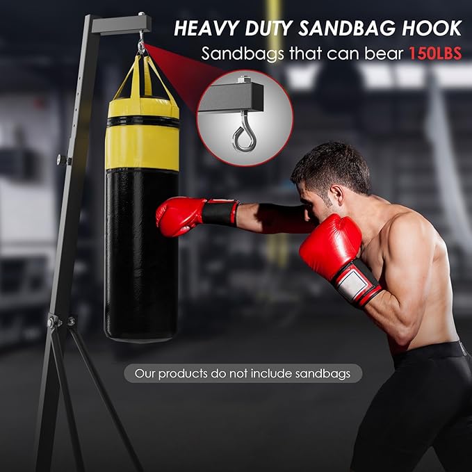 TLSUNNY 150 LBS Height Adjustable Punching Bag Stand W/Weighted Base, Heavy Duty Bag Stand, Steel Sandbag Rack Boxing Bag Stand, Free Standing for Home Gym Fitness, Stand Only