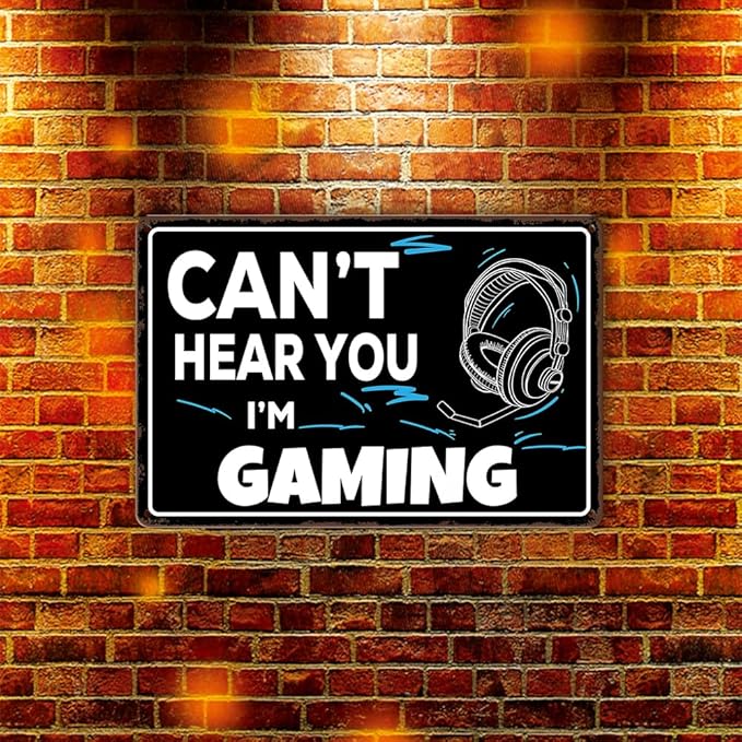 Game Room Sign Gamer Room Wall Decor Can't Hear You, I'm Gaming Signs Funny Gamer Tin Sign Gaming Decor For Boys Bedroom Teen Boy Room Decor Gaming Posters Gifts 8x12 Inches