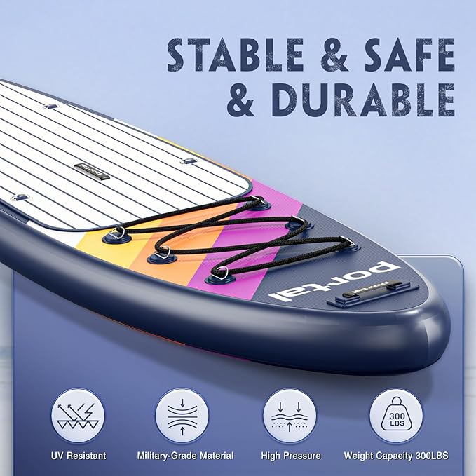 PORTAL SUP Inflatable Paddle Board for Adults 10'6'' Stand Up Paddleboard,Non-Slip Deck Blow up Paddle Boards with Adjustable Paddle, Carry Bag, and Repair Kit