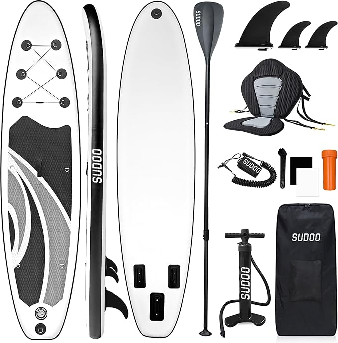 Inflatable Stand Up Paddle Board 10‘x30‘‘- Ultra-Light SUP with Backpack, Pump, Paddle, Coil Leash, 3 Fins, Repair Kit, Stable Design, Non-Slip EVA Deck for Adults & Youth