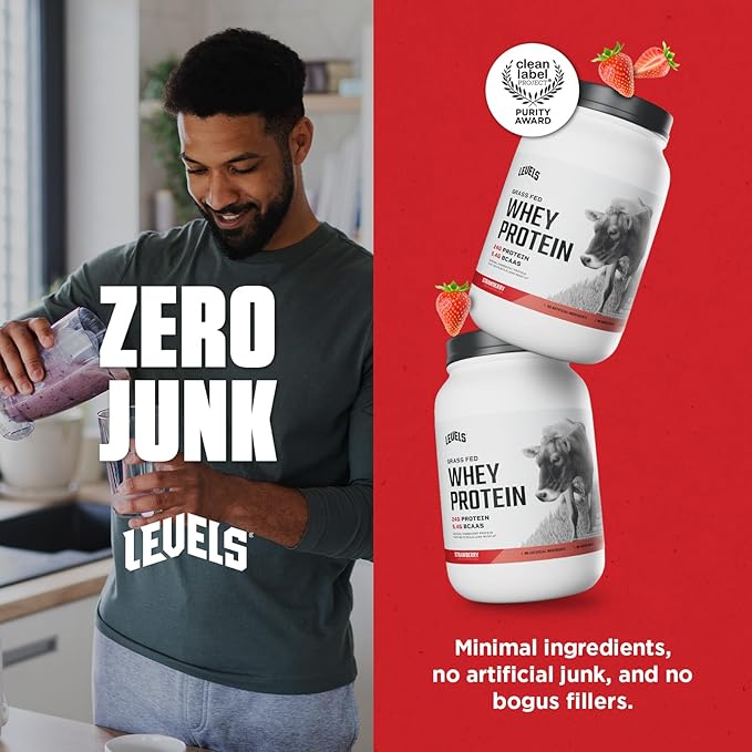 Levels Grass Fed Whey Protein Powder, No Artificials, 24G of Protein, Strawberry, 2LB