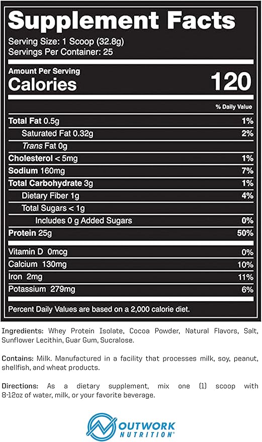 Outwork Nutrition Whey Isolate Protein Powder - Accelerates Muscle Building & Recovery - Low Lactose, Gluten-Free - Post Workout Supplement - Enhanced Protein Synthesis, 1.8lbs Chocolate