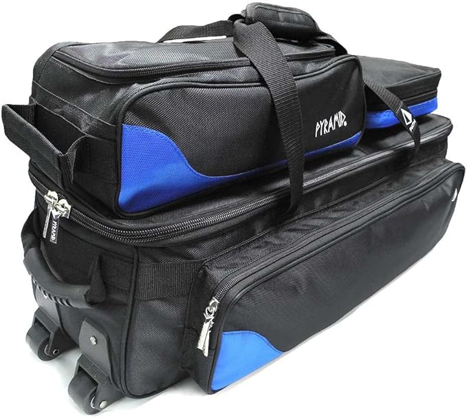 Pyramid Path Triple Tote Roller Plus Bowling Bag with Detachable Shoe Bag (Fits US Mens Size 15), Accessory and Side Pocket, Lightweight Travel Design