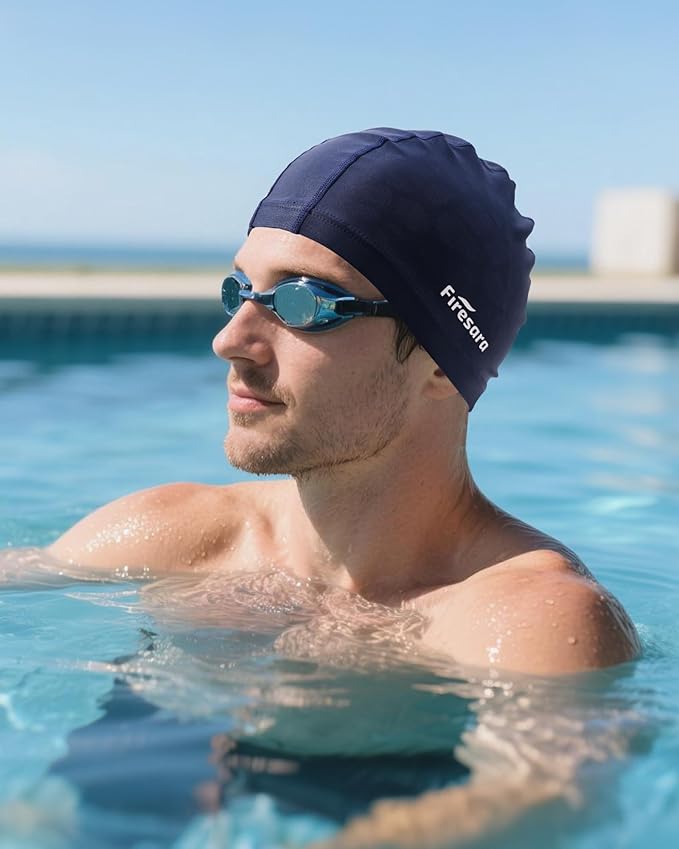 Firesara Fabric Swim Cap, High Elasticity Swimming Cap Keeps Hair Clean Breathable Fit Both Long Hair Short Hair, Swim Caps Woman Girls Men Kids One Size Hat