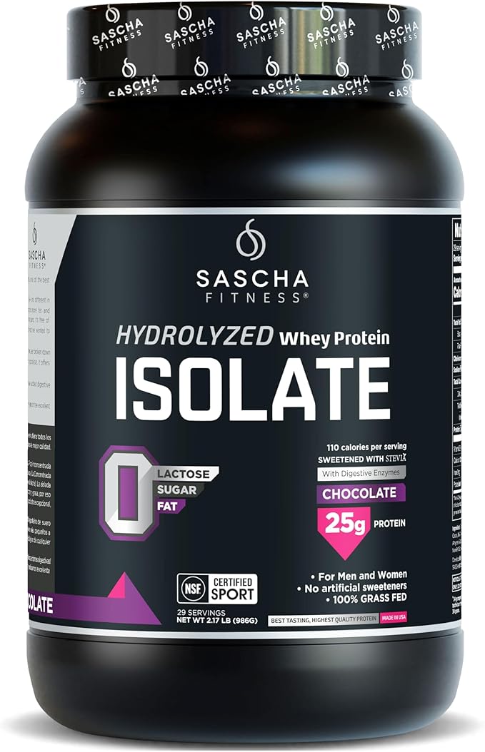 SASCHA FITNESS Hydrolyzed Whey Protein Isolate,100% Grass-Fed (2 Pound,Chocolate)