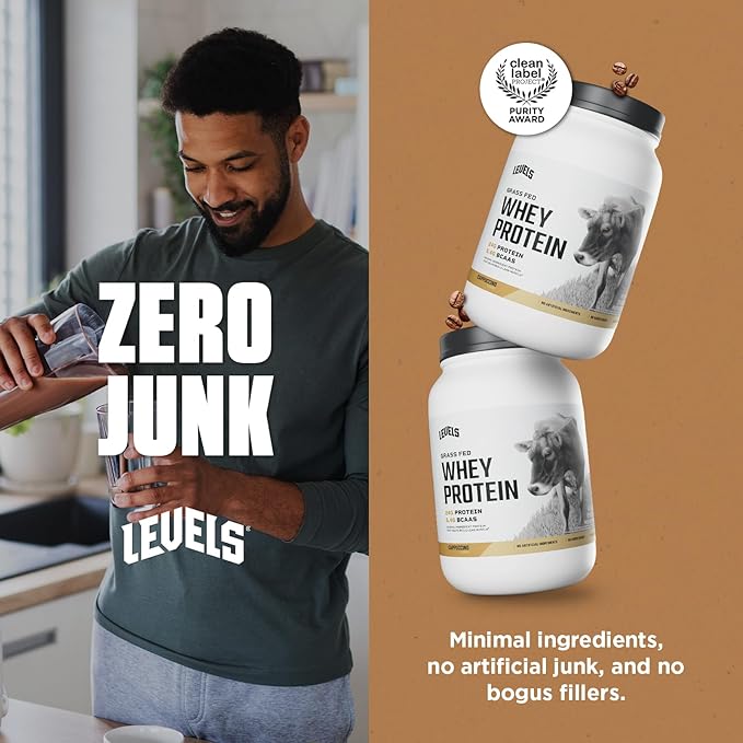 Levels Grass Fed Whey Protein Powder, No Artificials, 24G of Protein, Cappuccino, 2LB