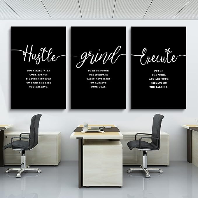Gift for Boss,Framed Canvas Wall Art Success Quote, Office Wall Art, Black Large Poster, Positive Motivational Set of 3 Prints, Execute Failure Definition, Inspirational Print (F-3pcs,24x36inchx3pcs)
