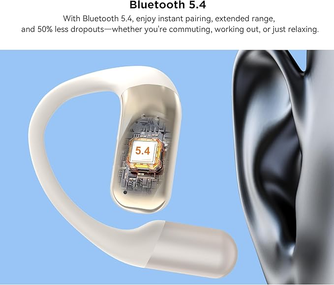 BUGANi Open Ear Headphones Wireless Earbuds,5.4 Bluetooth Headphones, IPX5 Waterproof Ear Buds for Running Workout Cycling Gift (White)