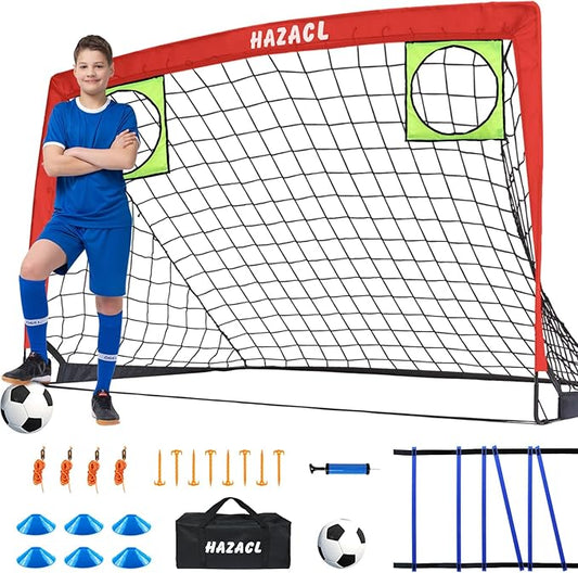 Kids Soccer Goal for Backyard, 6x4 9x5 FT Portable Soccer Nets Pop Up with Ball, Agility Ladder, Cones, Target & Carry Bag for Toddler Youth Outdoor Indoor Training Practice Sports Games Play