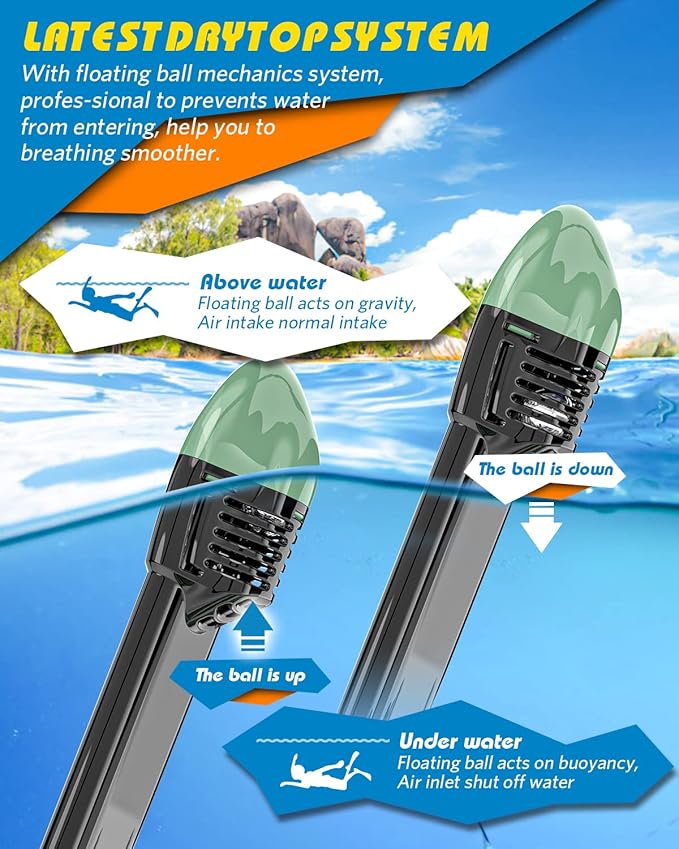 QingSong Full Face Snorkel Mask for Adults, Snorkeling Gear with Camera Mount, 180 Degree Panoramic View Snorkel Set Anti-Fog Anti-Leak