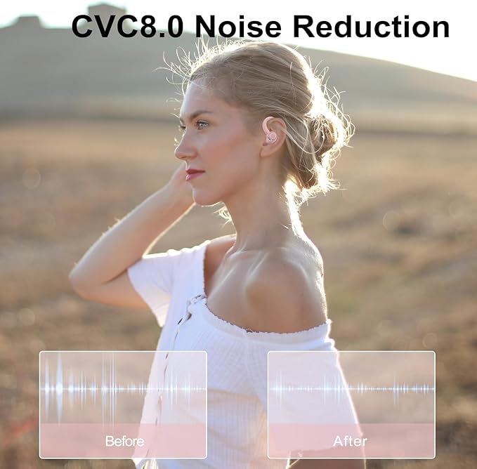 Wireless Earbuds Bluetooth 5.3 Headphones Sports, 48Hrs Playtime Bluetooth Earbuds with CVC 8.0 Mic, 2025 Stereo Bass Over Ear Bud with Earhooks, LED Display, IP7 Waterproof Earphon for Running Rose