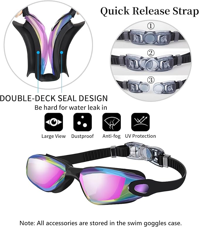 Swim Goggles Swimming Goggles No Leaking with Nose Clip, Earplugs, Swim Cap and Case for Men Women