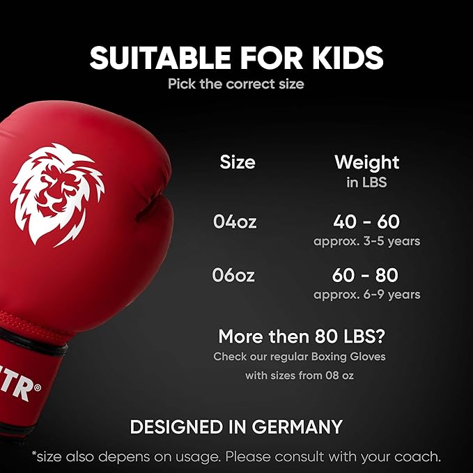 FIGHTR® Kids Boxing Gloves and More Stability | Junior Boys and Girls | Boxing, MMA, Muay Thai, Kickboxing & Martial Arts 04 06 oz | incl. Carry Bag