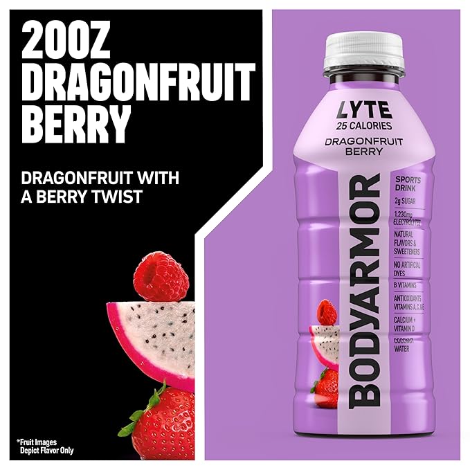 BODYARMOR LYTE Sports Drink Low-Calorie Sports Beverage, Dragonfruit Berry, Natural Flavors With Vitamins, Potassium-Packed Electrolytes, Perfect For Athletes, 20 Fl Oz (Pack of 6)