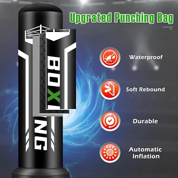 Upgrated Standing Punching Bag for Adults, Boxing Bag with Automatic Built in Air Pump and 12OZ Gloves, 69'' Kicking Bag Boxing Equipment Heavy Bag for Training MMA Muay Thai Fitness