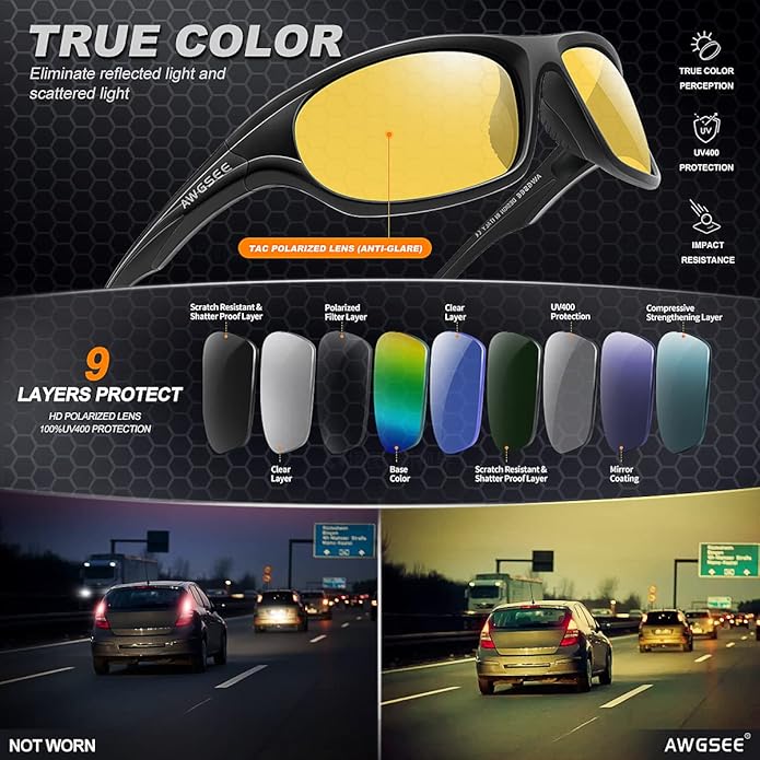 Polarized Sports Sunglasses for Men,TR90 Unbreakable Frame Sunglasses for Fishing Driving Cycling UV400 Protection