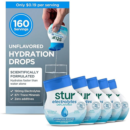 Stur Electrolyte Drops | Trace Minerals for Instant Hydration | No Sugar, No Sweeteners | Zero Calories | Unflavored Liquid Water Enhancer | Vegan & Keto Friendly | 5 Bottles (Makes 160 Drinks)