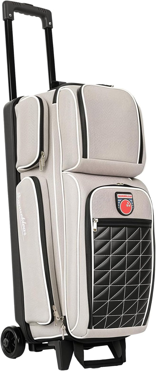MANUEKLEAR 3 Ball Bowling Bags with Wheels, Bowling Ball Bag 3 Ball Roller with Accessory Pockets and Shoe Compartment