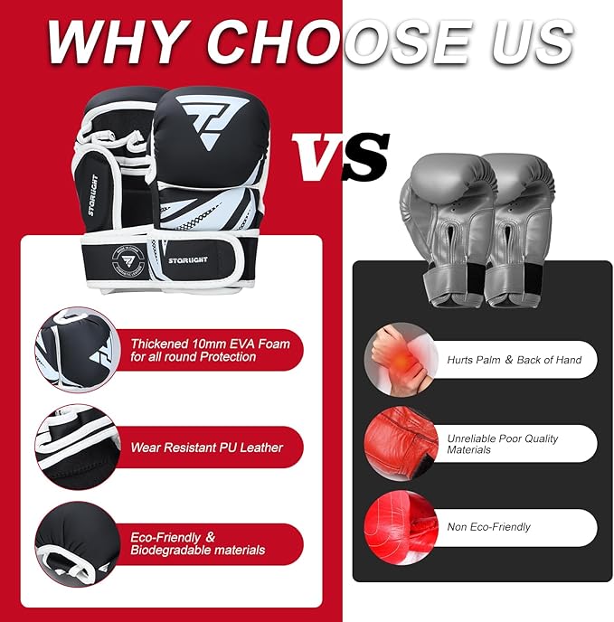 MMA Gloves for Sparring Grappling, Hybrid Open Palm Martial Arts Mitts, Maya Hide Leather Wrist Support, Fighting Combat Sports MMA Boxing Glove for Men Women Punching Bag Muay Thai Training