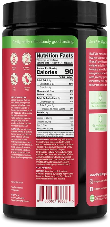 Perk Energy Original Mexican Hot Chocolate 20 Servings - Gluten Free