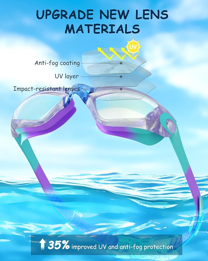 Kids Swim Goggles, Swimming Goggles for Kids Toddlers 3-14 with Swim Cap, Nose Clip, Nose Bridge, Ear Plugs