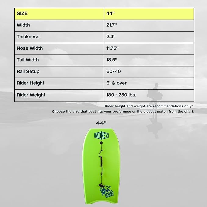MOREY® Big Kahuna 44" The Original Bodyboard for Tall Riders. Body Board for Beach, Re-Engineered 2025 Model