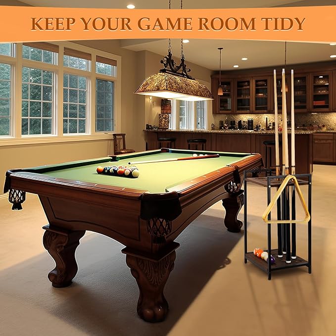 Pool Stick Holder Pool Cue Holder Rack Cue Stick Holder 10 Cues Billiard Cue Racks for Billiard Room Club Pool Table Accessaries (Torched Black 10-Hole)