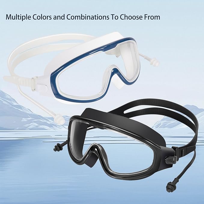 Adult Swimming Goggles,Leak-Proof,Anti-Fog Pool Glasses,Wide View Swim Goggles with Ear Plugs and Nose Clip